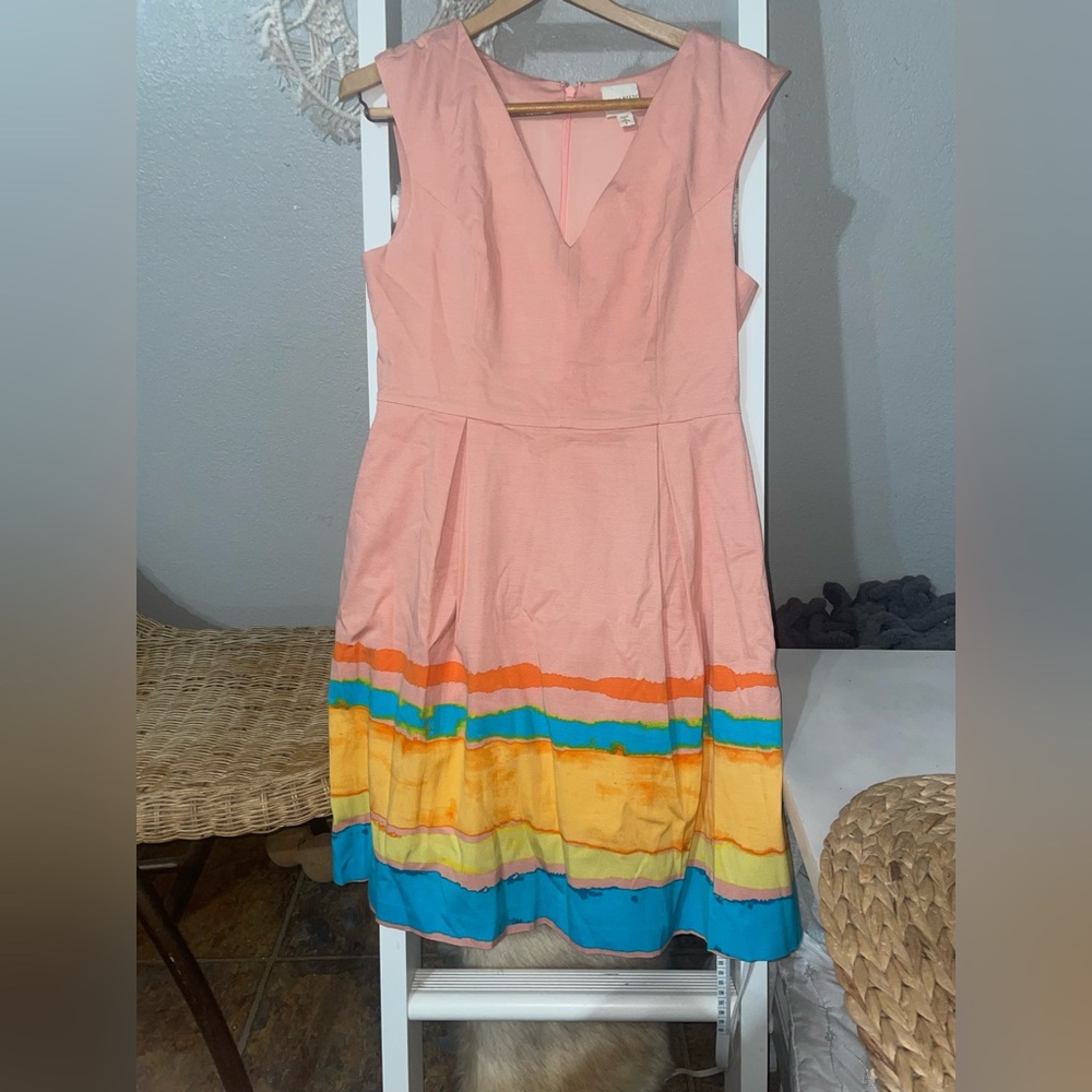 Tracy Reese x Anthropologie Peach Fit & Flare Dress – Size 8, Colorblock Hem